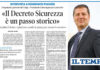 Il Segretario Generale del COISP, Domenico Pianese, a Il Tempo: ‘Dl Sicurezza, un passo storico’