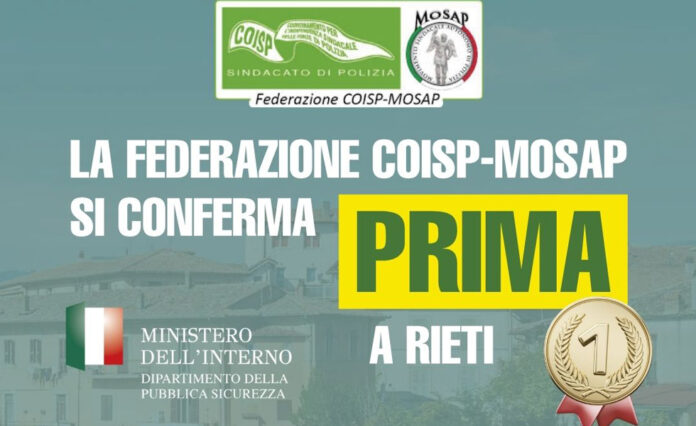 La Federazione COISP-MOSAP si conferma primo sindacato della Polizia di Stato a Rieti